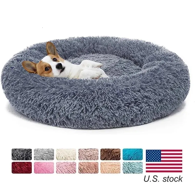 canis canetas Long Plush Pet Dog Bed Super Soft Round Dog Kennel Winter Warm Dogs Cat Bed Almofada confortável para cães pequenos médios grandes 231120