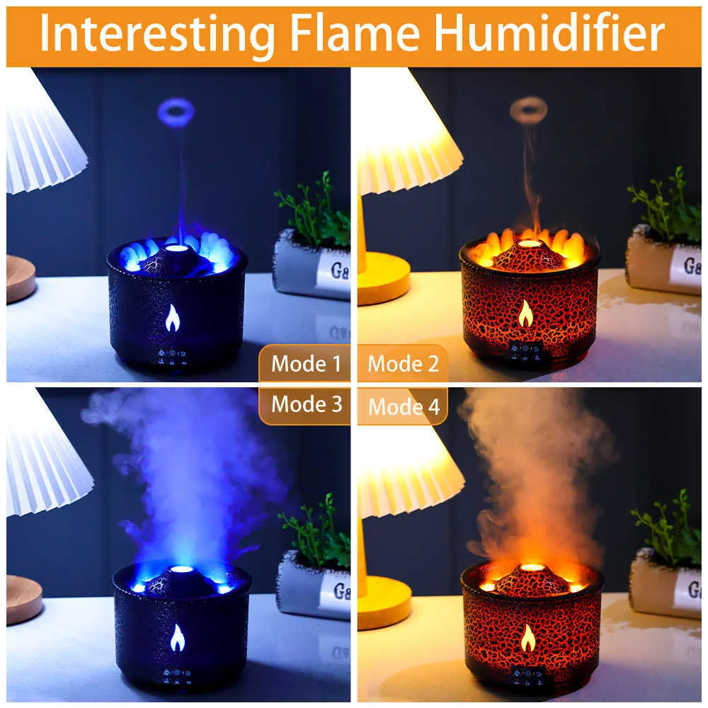 Ätherische Öle Diffuser Vulkan Flamme Ultraschall Luftbefeuchter Öl Aroma  Diffusor Für Raumduft Quallen Nebel Räucherdampfer Y23 Von 19,1 €