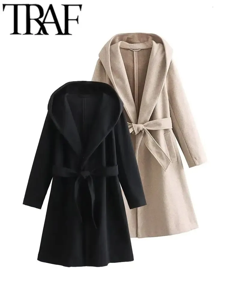 Giacche da donna TRAF Oversize Donna Trench Cappotto Addensato Felpa con cappuccio Manica lunga con cintura Giacca ampia Cappotto femminile Frangivento 2023 Inverno 231121