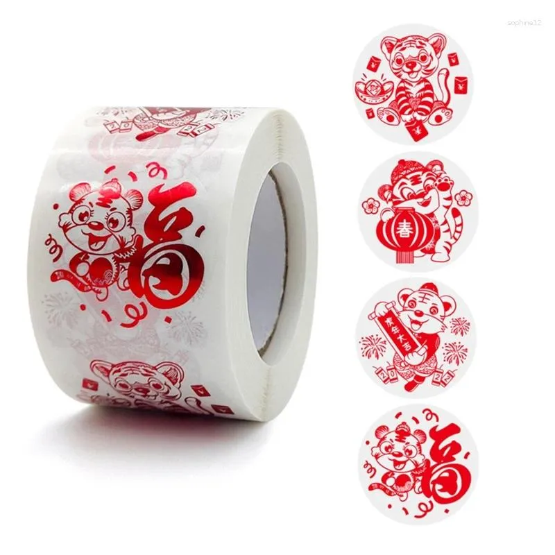 Present Wrap Chinese Year Stickers Roll Cartoon Bronzing Decal Sealing Tag dekaler för Tiger Spring Festival -inslagning