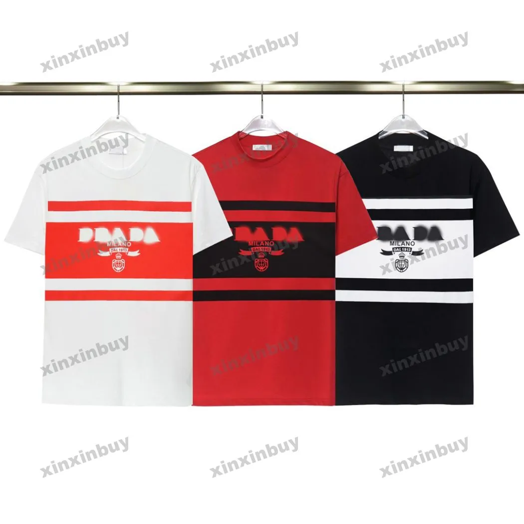 Xinxinbuy Men Designer Tee Tシャツ23SSレター印刷ストライプ半袖コットン女性ブラックグリーンホワイトXS-L
