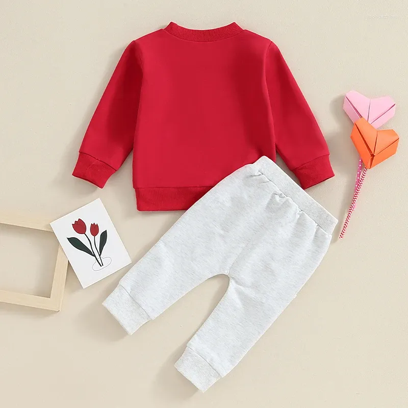 Conjuntos de ropa para bebé, niño y niña, traje del día de San Valentín, te amo más, sudadera de manga larga, pantalones elásticos, conjunto de ropa infantil