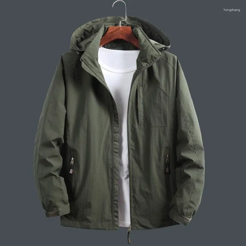 Giacche da uomo Giacca primaverile e autunnale Tendenza allentata Casual Utensili Berretto rimovibile Stile militare Tuta da volo Semplice traspirante Confortevole