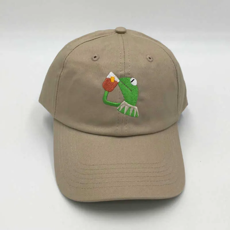 Czapki kulkowe, które w haft haftowych żaba poślizgnięta herbatą baseballową czapkę nieustrukturyzowaną kermit tatę kapelusz mężczyzna Kobieta Hip Hop Summback Hat J230421