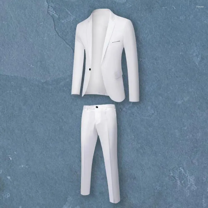 Men's Suits Stylish Jacket Trousers Male Pockets Spring Autumn Pure Color Buttons Blazer Pants Skin-Touch