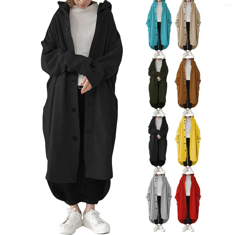 Женские толстовки, женская зимняя куртка, Тренч, модные повседневные свободные однотонные женские дождевики с длинными карманами и капюшоном