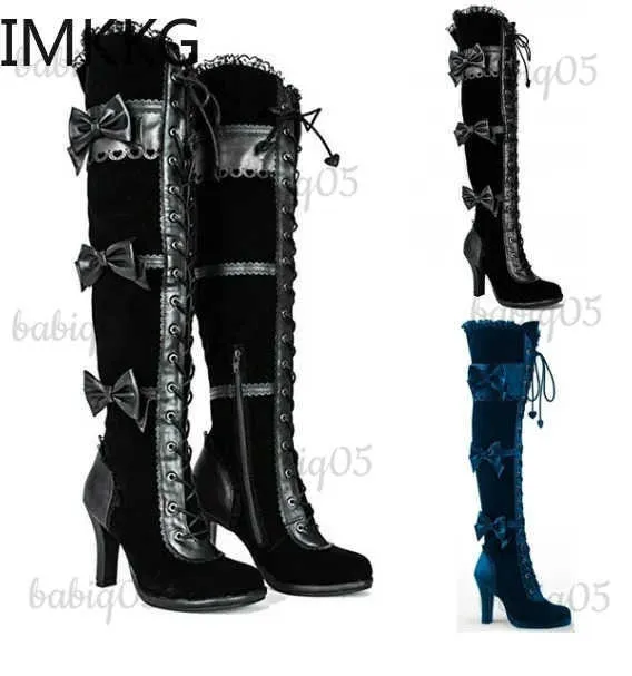Bottes mode femmes bottes gothiques classiques Cosplay noir cuir végétalien genou hauts arcs Punk bottes femme T231121