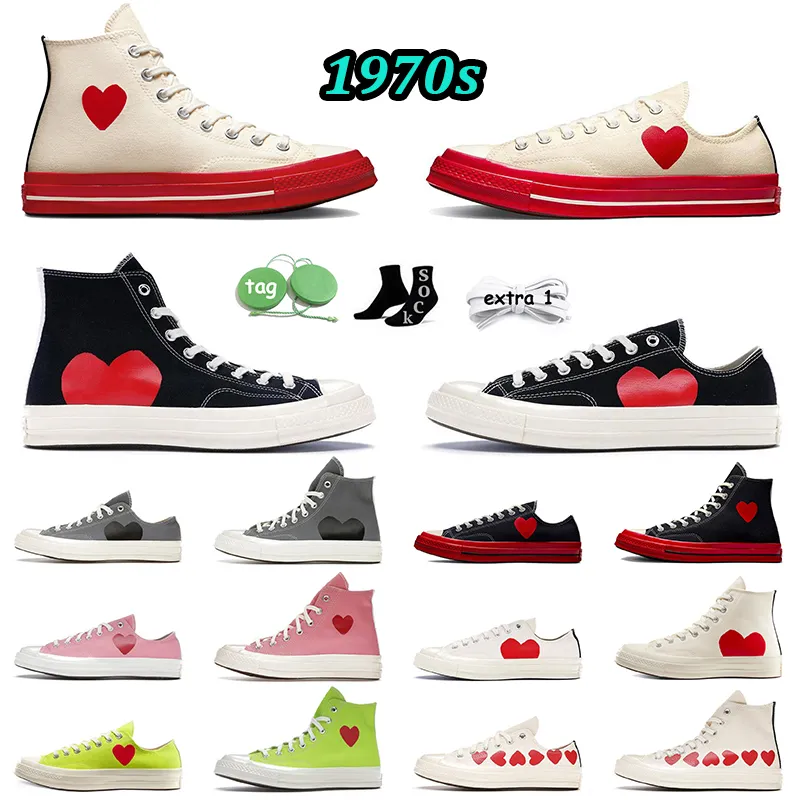 Luxury Designer Canvas 1970s Shoes fashion comme des garcons chuck taylors all star CDG Play Black White Grey Red Midsole Classic Sneakers Outdoor casual trainers