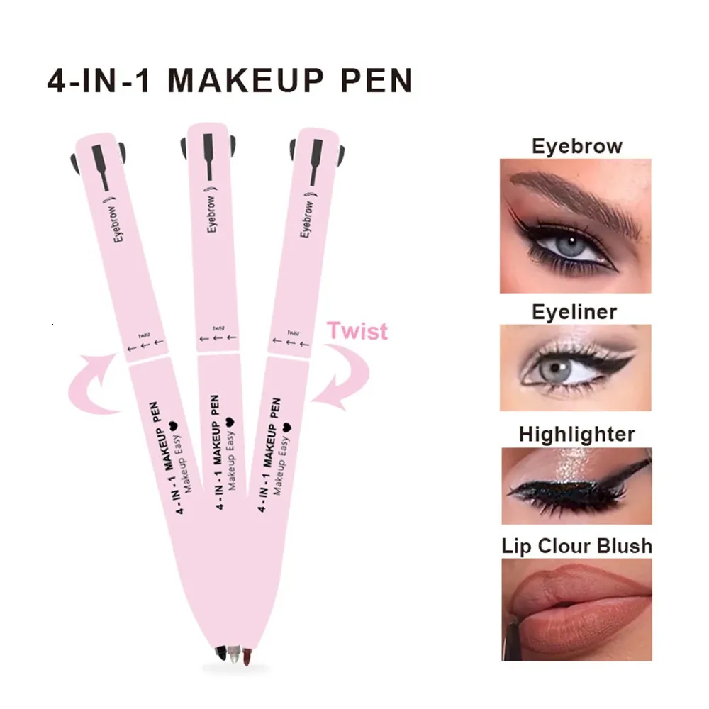 Wenkbrauwversterkers 4in1 Make-up Pen Private Label Lip Liner Markeerstift Eyeliner Wenkbrauwpotlood Aangepaste Groothandel 231120