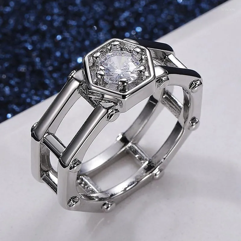 Cluster Rings VAGZEB 925 Sterling Silver Wedding Geometric Shape Hollow Out Band Round Cubic Zirconia Stylish Versatile Female Jewelry