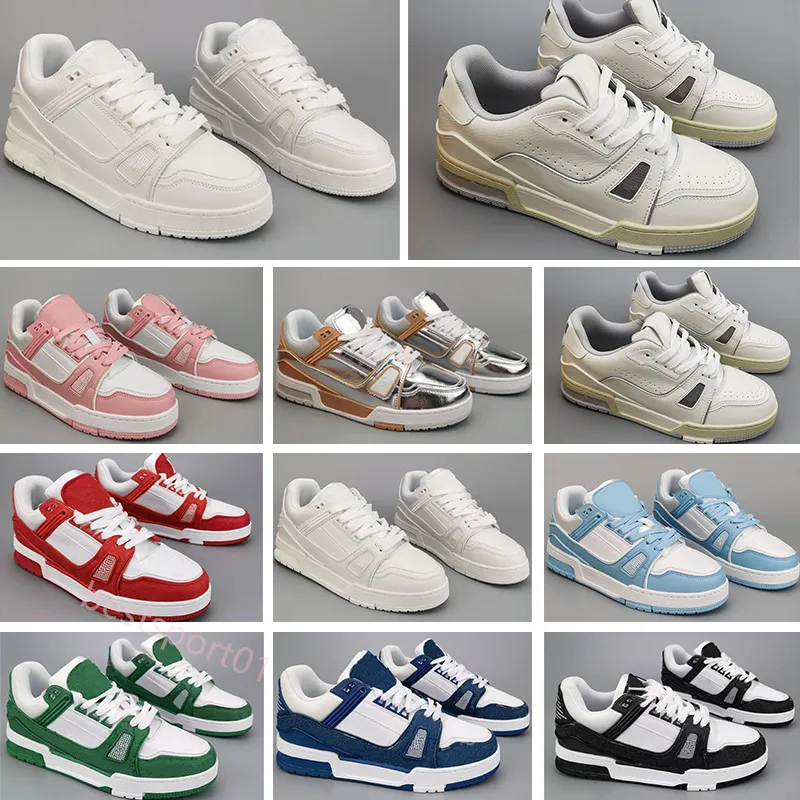 2024 Luxo Mens Sapatos Casuais Moda Mulheres Logotipo Em Relevo Trainer Sneaker Verde Denim Céu Azul Branco Cinza Rosa 36-45 B3