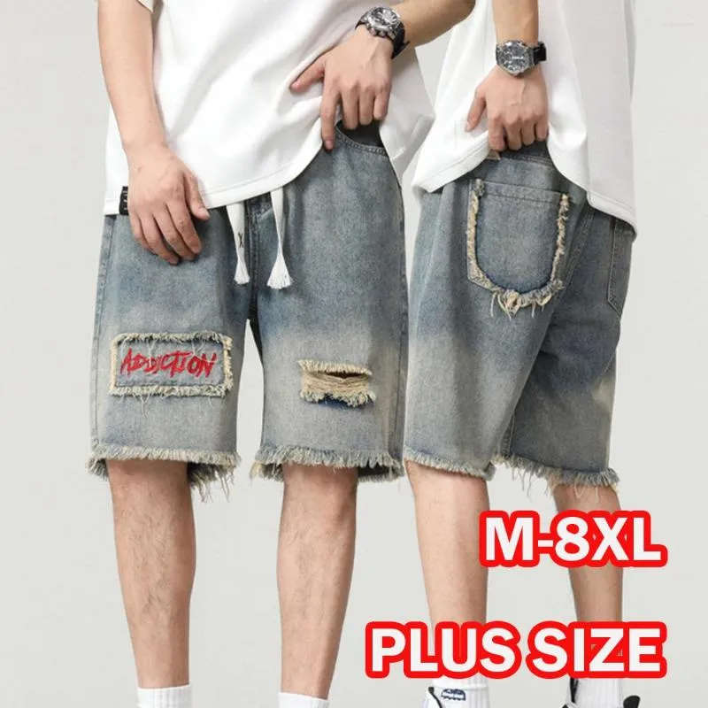 Jeans da uomo 7XL 8XL High Street Pantaloncini strappati strappati estivi da uomo Lunghezza al ginocchio Denim lavato Pantaloni corti elasticizzati casual da uomo