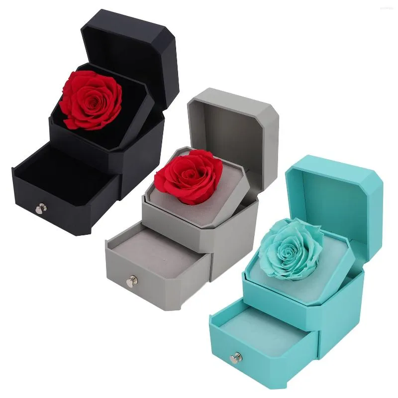 Pochettes à bijoux boîte-cadeau Rose rouge empêcher les rayures doux flocage Roses éternelles pour les fiançailles petite amie