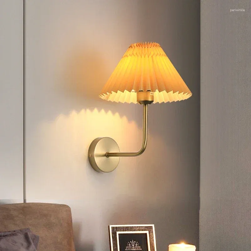 Wall Lamp Nordic Iron Art Pleated Ins Girl Japanese Bedside Bedroom Homestay Study Minimalist Fabric