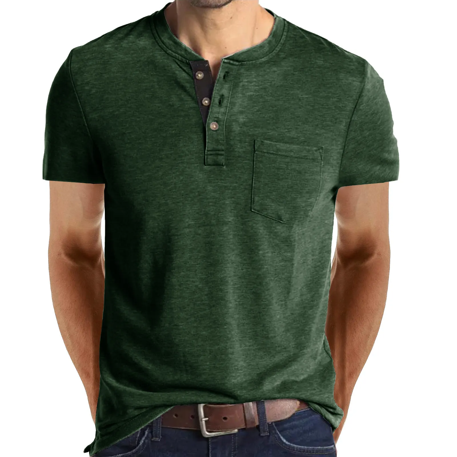 Mens Tshirts Summer Henley Collar Short Sleeve Casual Tops Tee Fashion Solid Cotton T Shirt For Men 230420