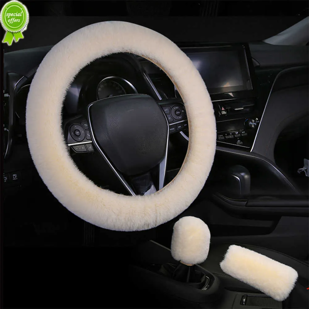 Universal Steering-wheel Plush Car Steering Wheel Covers Winter Faux Fur Hand Brake Gear Cover 3 Pcs/ Set Car Accessories