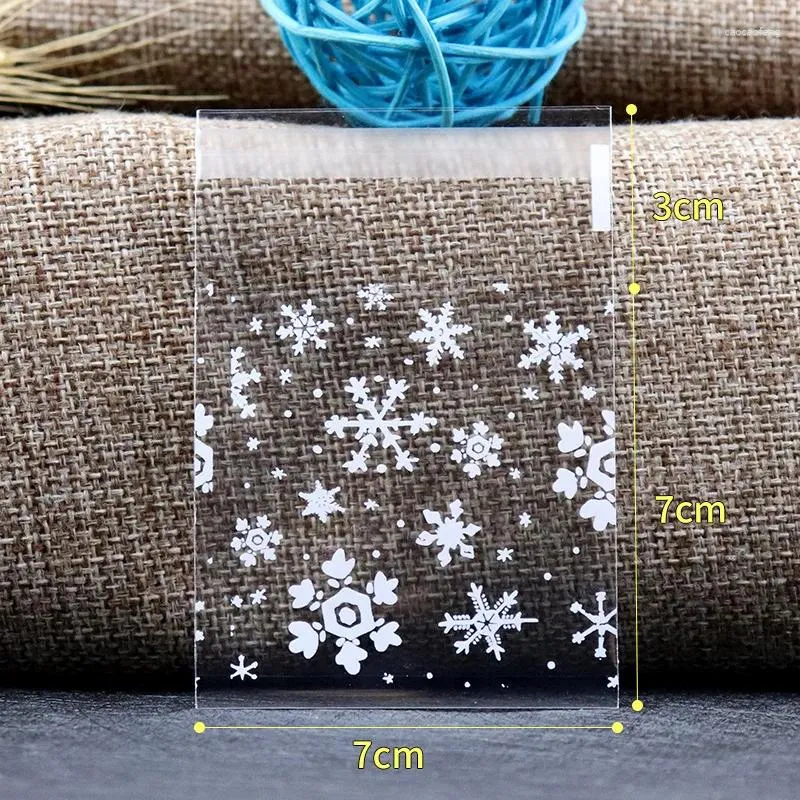 Christmas Decorations 50Pcs Snowflake Plastic Candy Cookie Biscuits Snack Packaging Bag Adhesive Gift Bags For Home Wedding Birthday Party