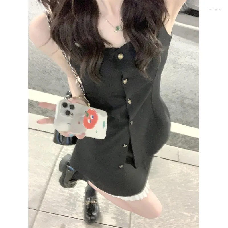 Arbeitskleider Büro Büroanzug Anzug Frauen Sommer Schwarz Spaghetti Strap Tanp Top High Taille Minirock Zwei-teilige Mode-Mode-weibliche Kleidung