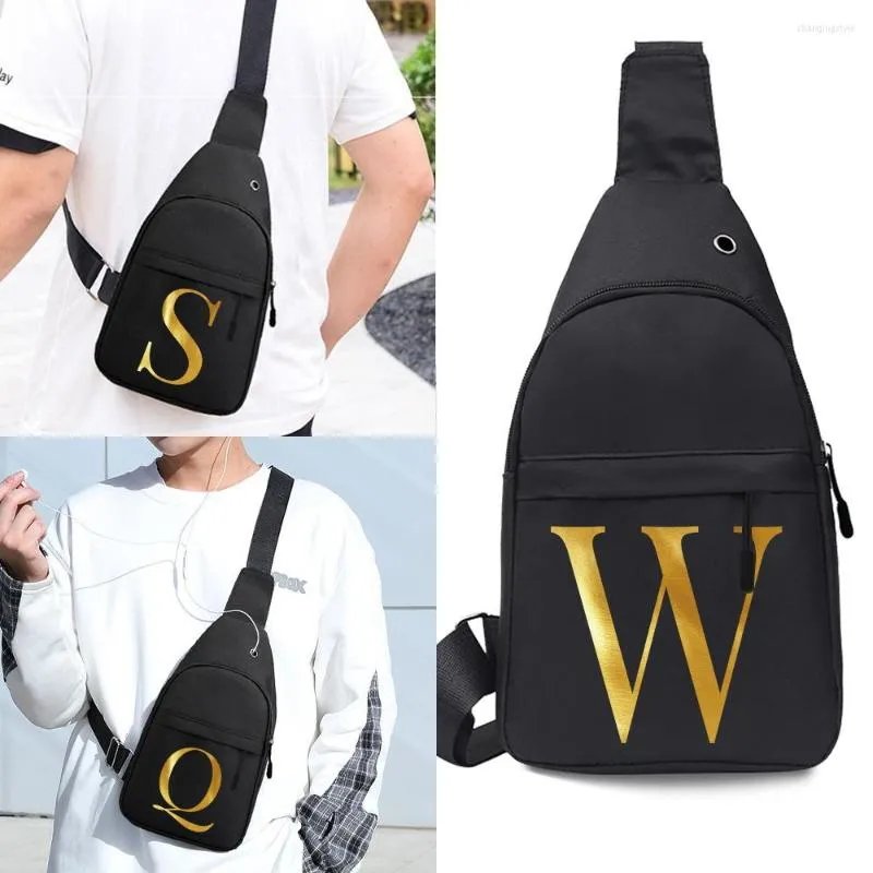 Sacs à provisions hommes poitrine décontracté taille USB charge écouteurs trou de câble bandoulière lettre épaule toile Packs sac à bandoulière