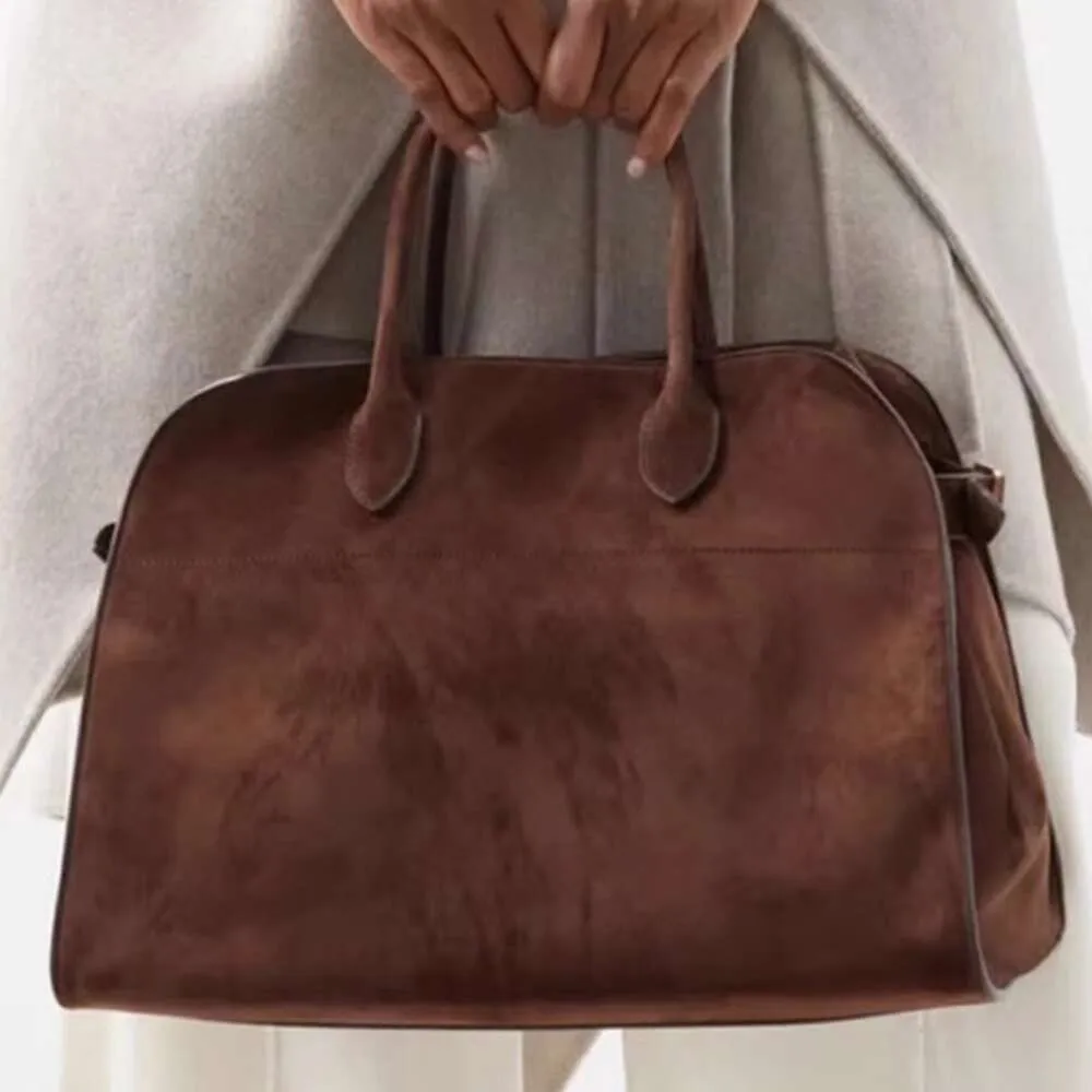 DHgate.com:The Row Margaux 15 Suede Tote Bag Cowhide