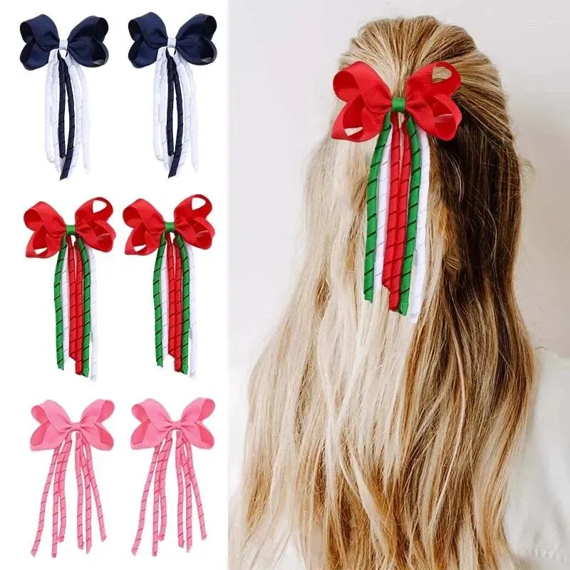 Akcesoria do włosów NCMama 2pcs świąteczne klipsy dla kobiet dziewczyny długie frędzle spinki do włosów solidne wstążki czerwone włosy hair twear