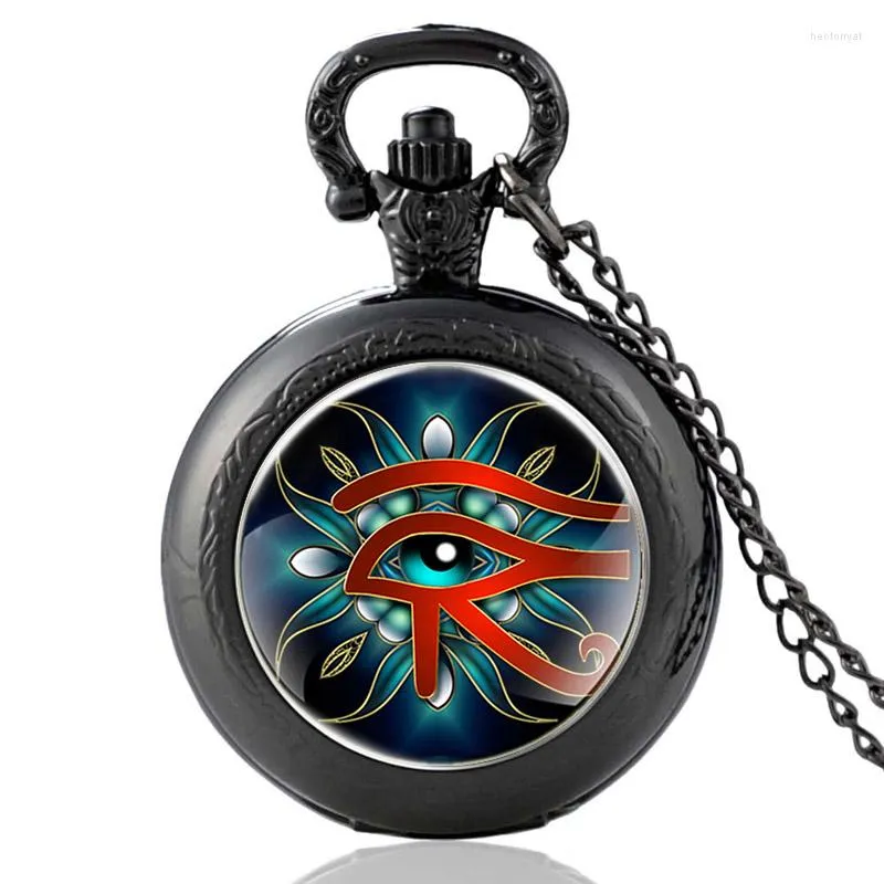 Pocket Watches Retro Mysterious The Eye Of Horus Design Glass Cabochon Quartz Watch Vintage Men Women Pendant Necklace Chain Clock