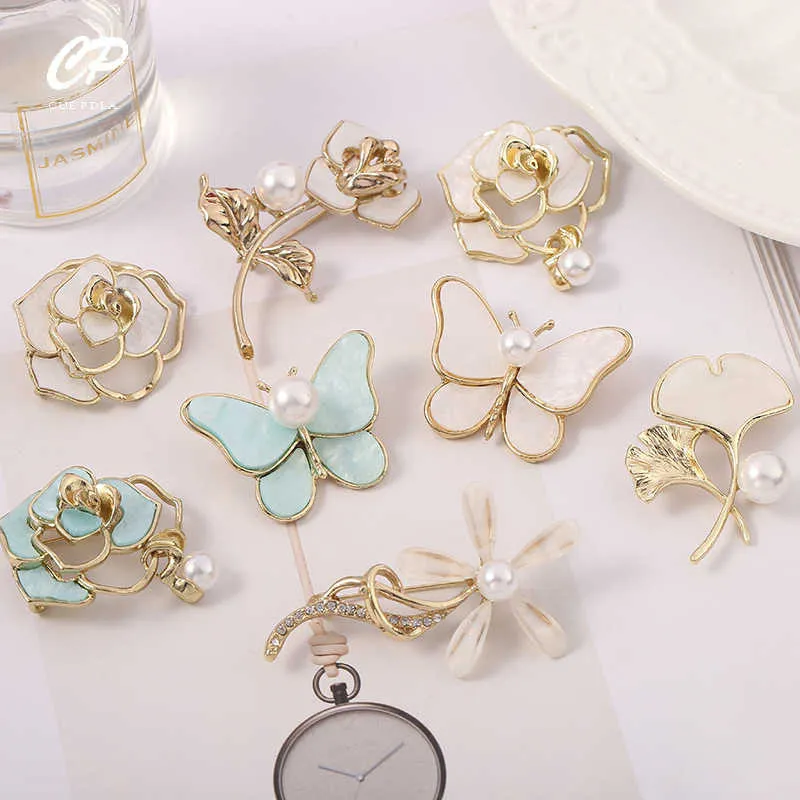 Pins Brooches Classic small suit pin butterfly ginkgo rose peony flower creative temperament brooch Z0421