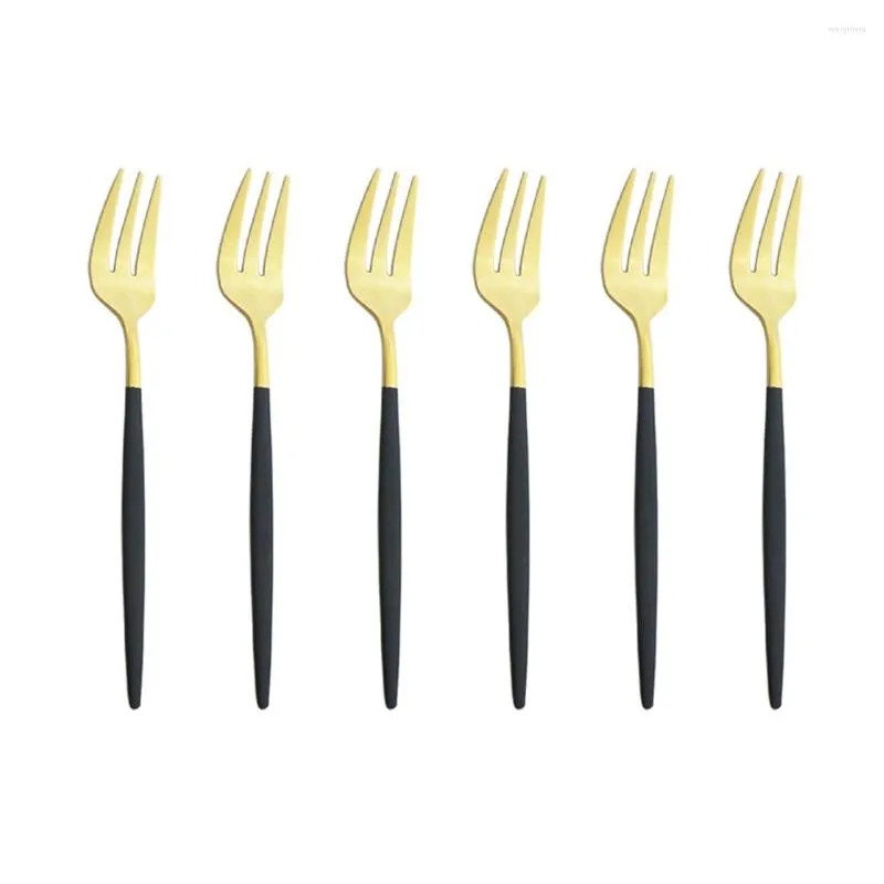 Servis uppsättningar rostfritt stål gaffel set svart guld frukt kaka kort handtag för el party kök accessoarer bestick