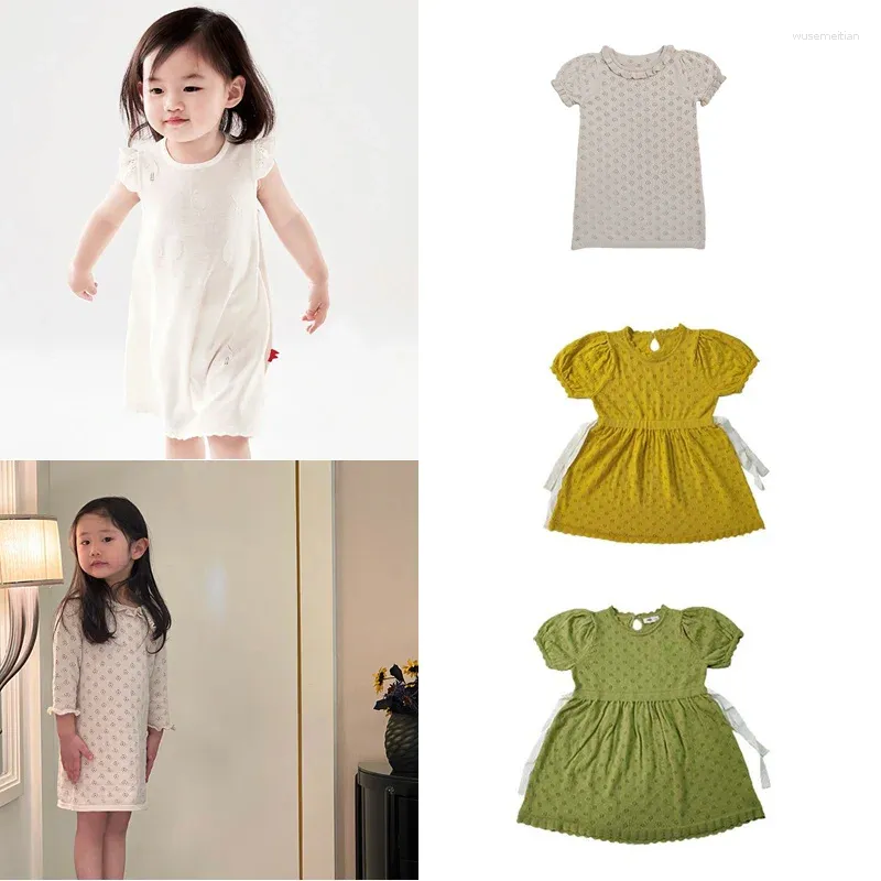 Girl Dresses European Baby Girls Sweater Dress 2023 Spring Summer Brand Short Sleeve Knitted Kids Sisters Casual Clothes