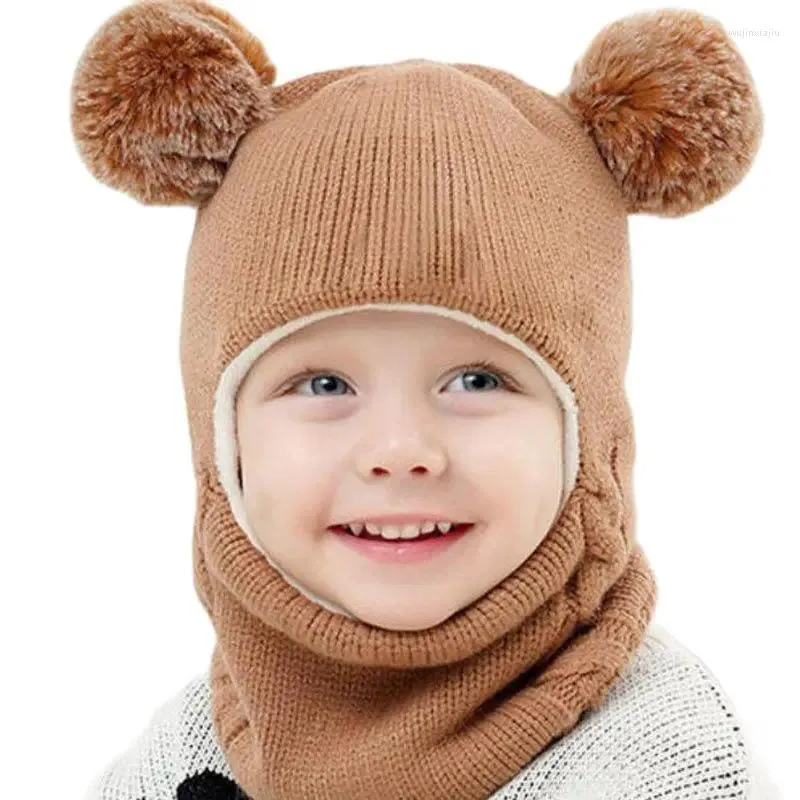 Accessoires de cheveux Doit Baby Boy Bonnet Protect Cou Solide Coupe-vent Hiver Enfant Enfant Tricot Chapeau Tricoté Chaud Polaire Enfants Filles Earflap Caps