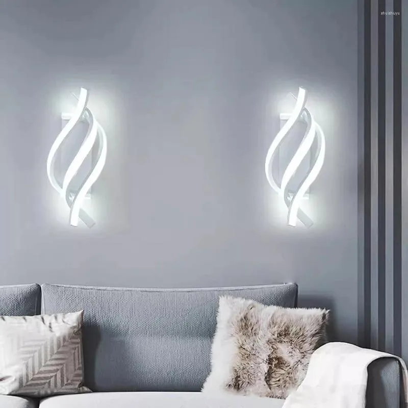 Applique murale LED incurvée en spirale, 3 couleurs réglables, pour salon, chambre à coucher, chevet, allée, éclairage intérieur