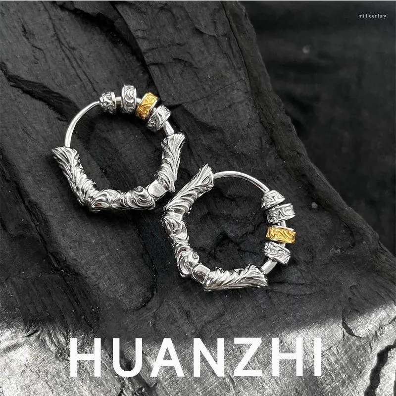 Hoop Earrings HUANZHI Vintage Gold Color Silver Geometric Irregular Floral For Men Women Trendy Gift Party Jewelry