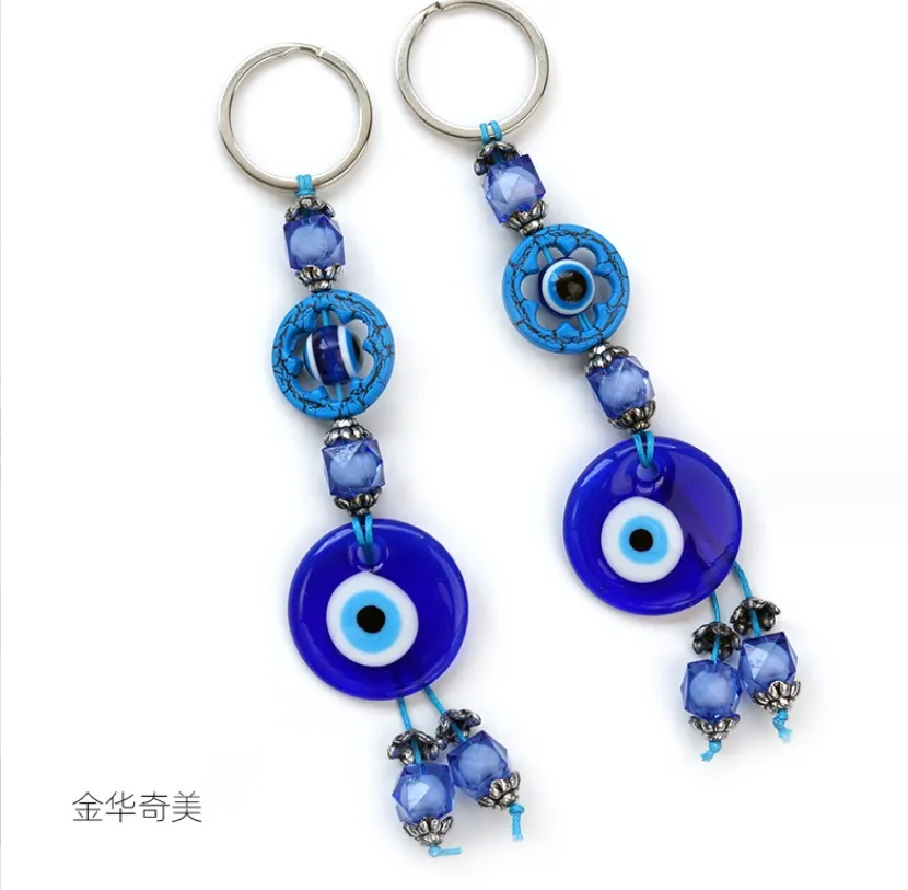 Kluczowe pierścienie l Turkish Blue Evil Eye Lucky Glass Wiselant Pierścień Oczy Oczy Światło Uchwyt klekowy Drop dostarczenie Yydhhome