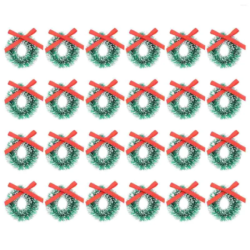 Decorative Flowers 24 Pcs Christmas Wreath Hanging Ornament Mini Green Home Decor Ring Miniature Landscape Decoration Xmas Sisal Silk Lease