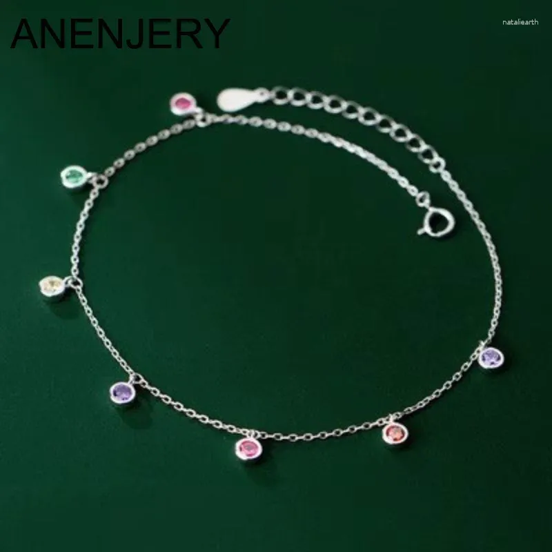 Anklets Anenjery Round Delicate Zircon Charm Anklet för kvinnor armband Enkel modesmycken grossist