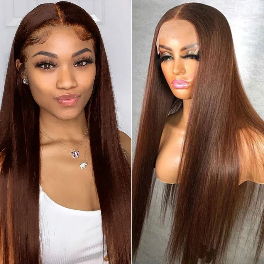 Synthetic Wigs Hd Straight Lace Front Human Hair Wigs Chocolate Brown Transparent Lace Frontal Wig 13x4 Pre Plucked Colored Wigs Human Hair 231121