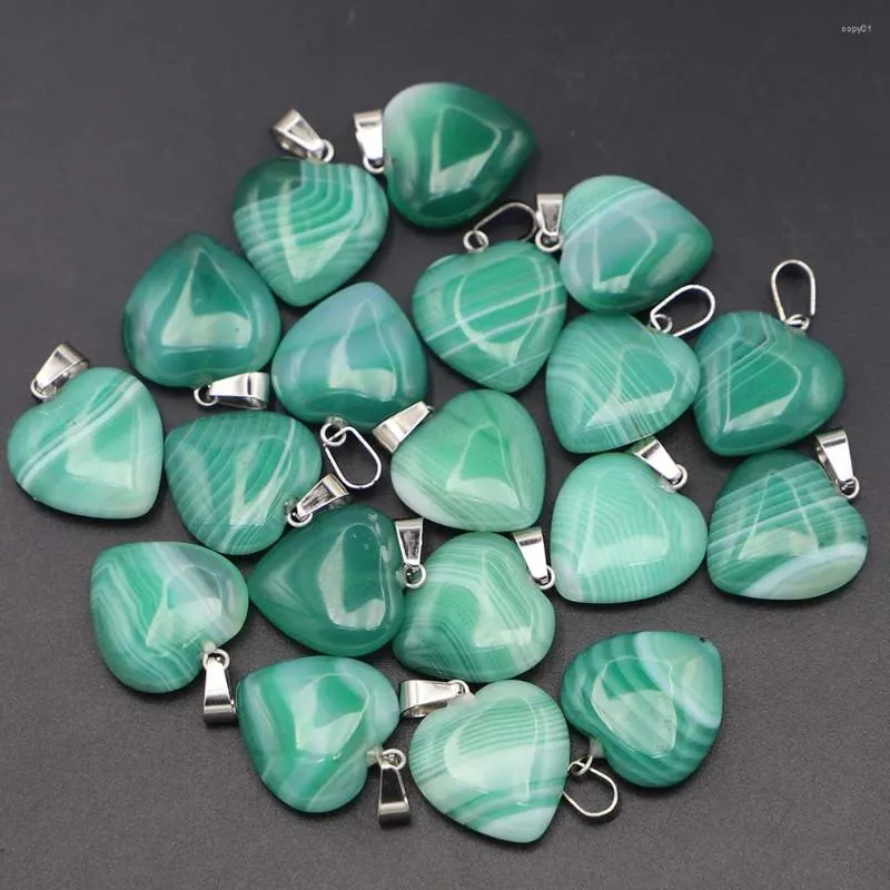 Pendant Necklaces 20MM Sell Natural Stone Green Agate Love Heart Pendants Charms For Fashion Women Necklace Jewelry Making 25pcs/lot