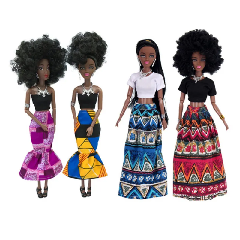 Dolls Kids Gift 30CM African Black Doll Moveable Joint Body Doll Toys For Girls 230420
