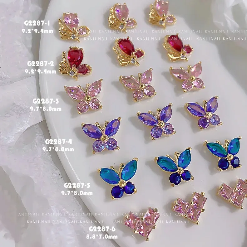 Nail Art Decorations 30pcs Unicorn Pink Butterfly Nail Crystal Accessories Dreamy Alice Style Butterfly Zircon Diamonds Manicure Lavish Embellishment 231121