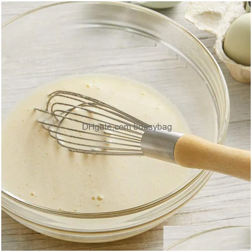 10/12inch stainless steel eggs beater hand mixer butter blender whisk wooden handle kitchen gadget wholesale lx2826