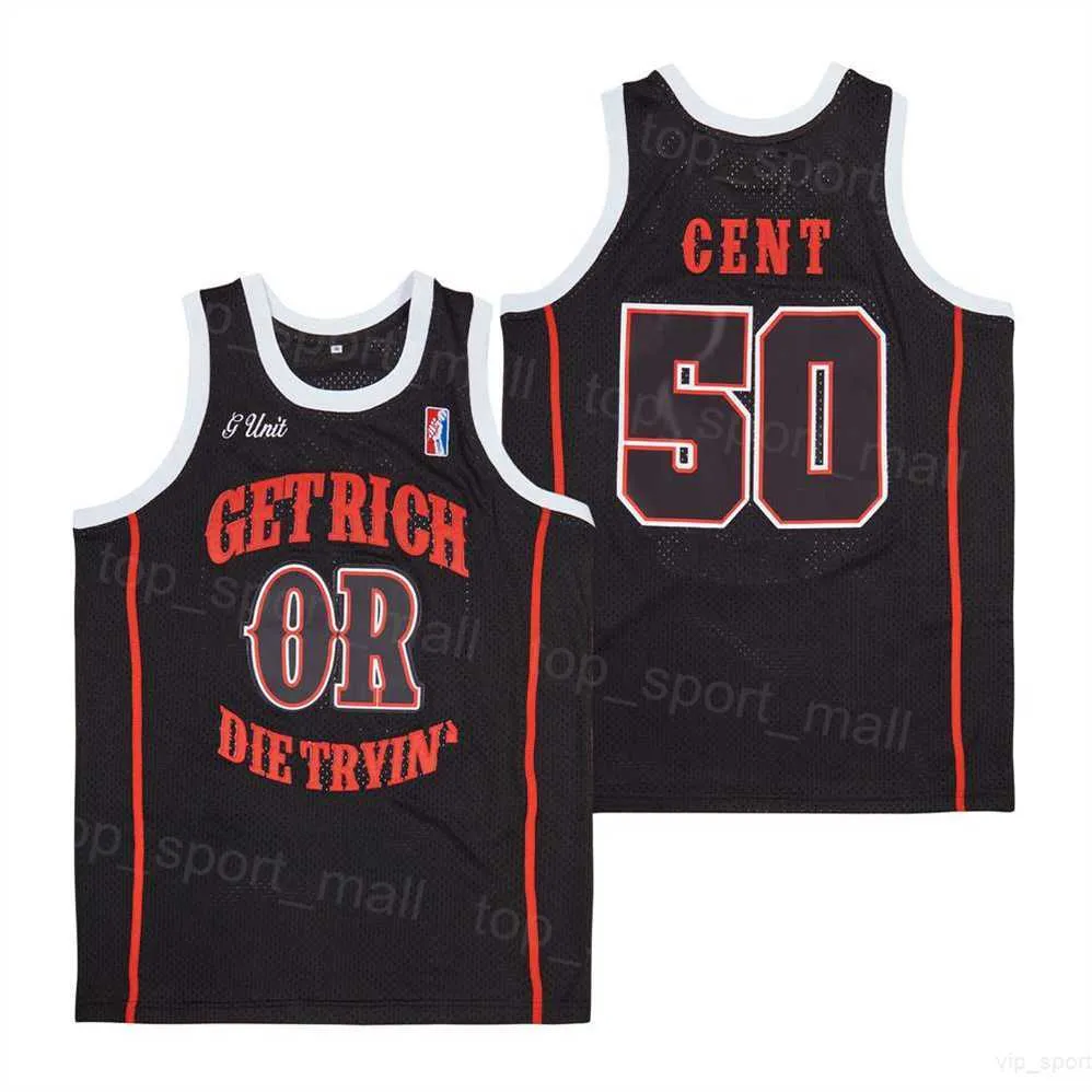 Film 50 Cent Maglie da basket G Unit Get Rich or Die Tryin High School Team Colore Nero Per gli appassionati di sport Retro Traspirante HipHop Puro cotone Università Alto / Top