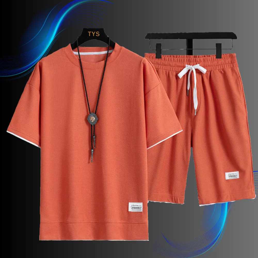 Träningsoveraller för män 2 st kostym sommar kortärmad TshirtShorts Herr Strand Casual Set Mode 230420