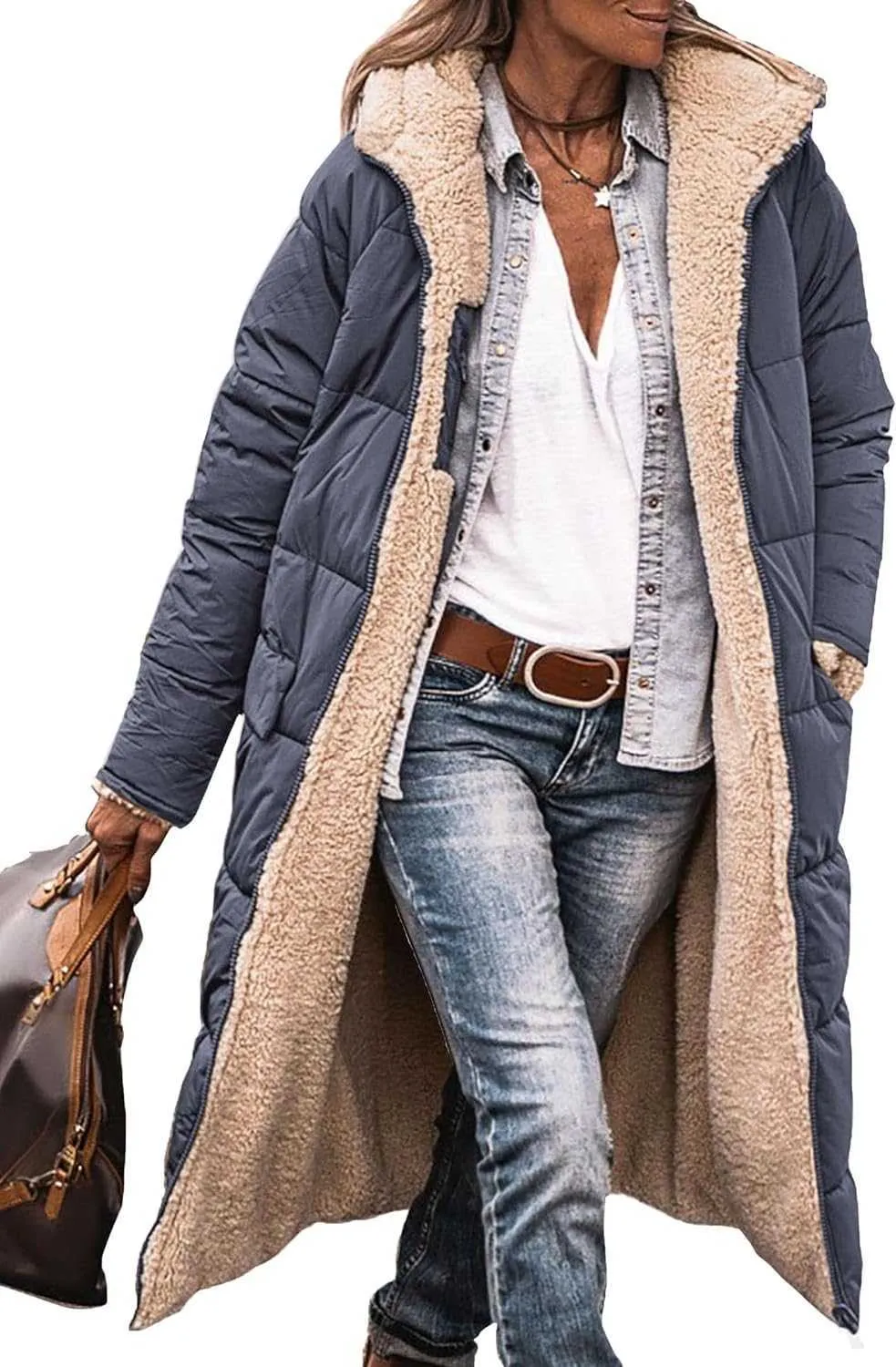 Piumino donna cappotto invernale moda abbigliamento extra-lungo ispessito caldo montone shearling cappotto lungo double face 9CU3R