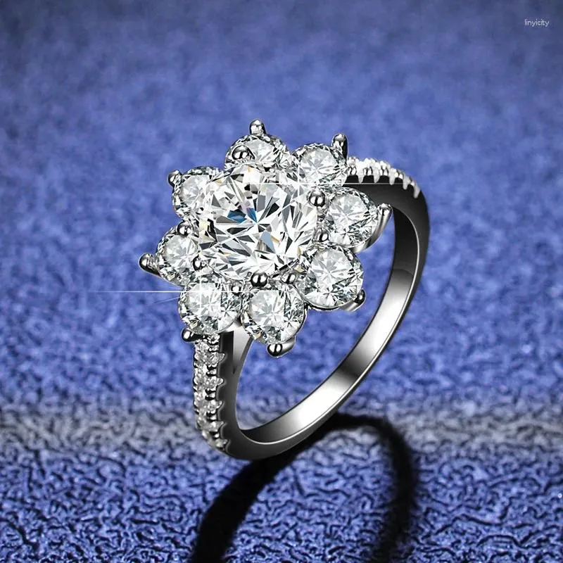 Cluster-Ringe, Moissanit-Ring, Damen-Silber-Sonnenblumen-Diamant, romantischer Jahrestag, Hochzeit, Valentinstagsgeschenk