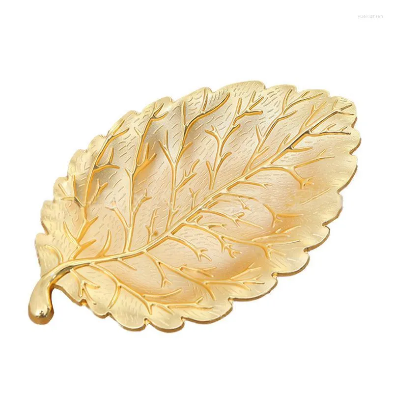 Assiettes petit plateau à feuilles d'or, bibelot décoratif en or, bague, bol à bijoux, vanité, nécessités quotidiennes