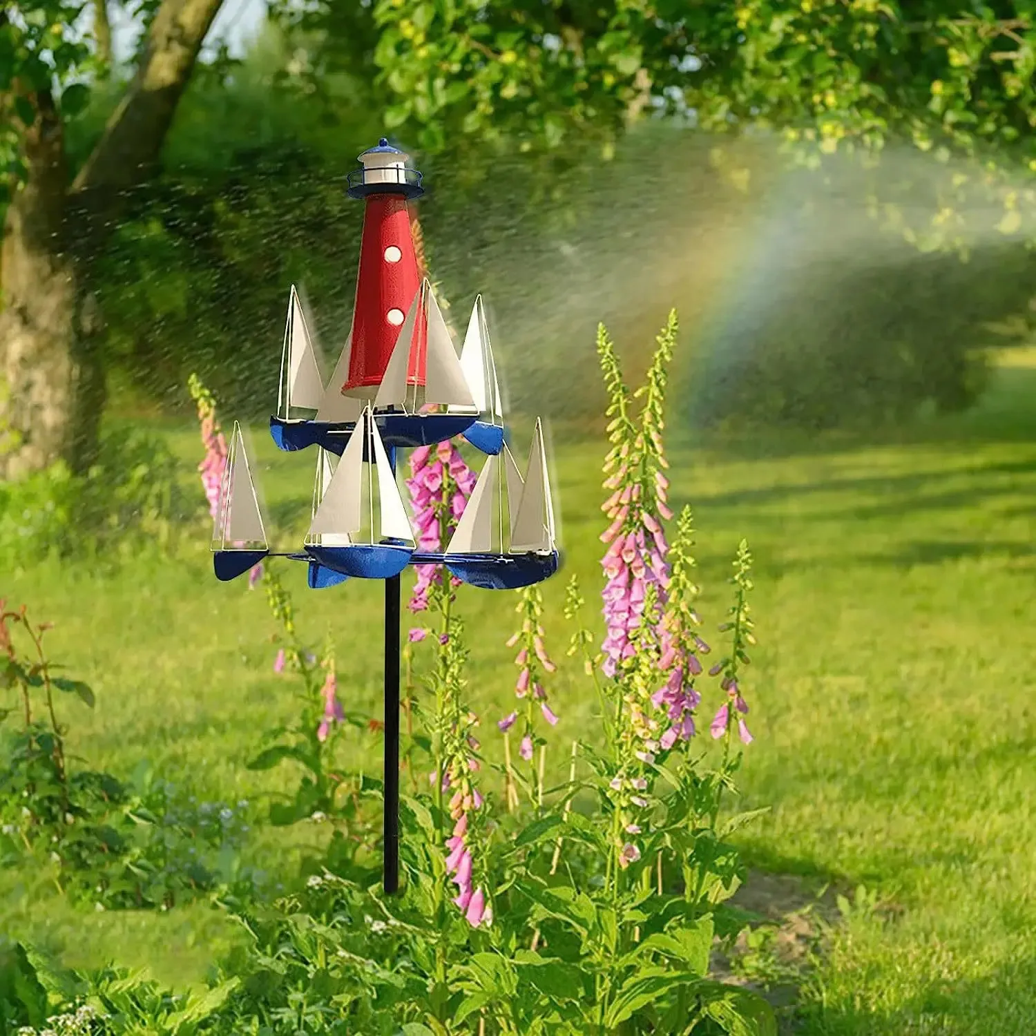 Lighthouse Sailboat Wind Chimes: Nautical Garden Decor