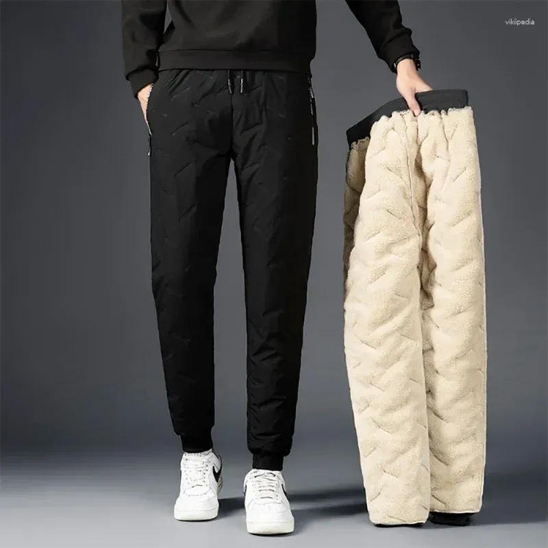 Calças masculinas inverno engrossar lambswool quente sweatpants velo casual à prova de água masculino cordeiro veludo streetwear esportes