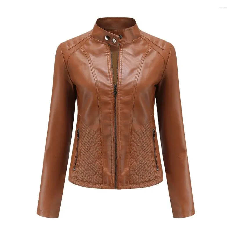 Women's Leather Women Fashion Stand Stand Collar Female Slim Motorcycle Jackets