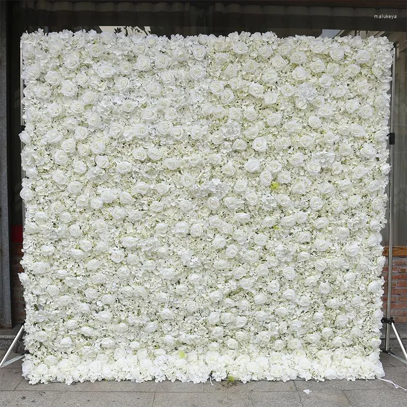 Fiori decorativi Luxury 3D White Flower Wall Event Wedding Backdrop Deco Rose Cloth Curtain Artificial Floral Party Props Window Display