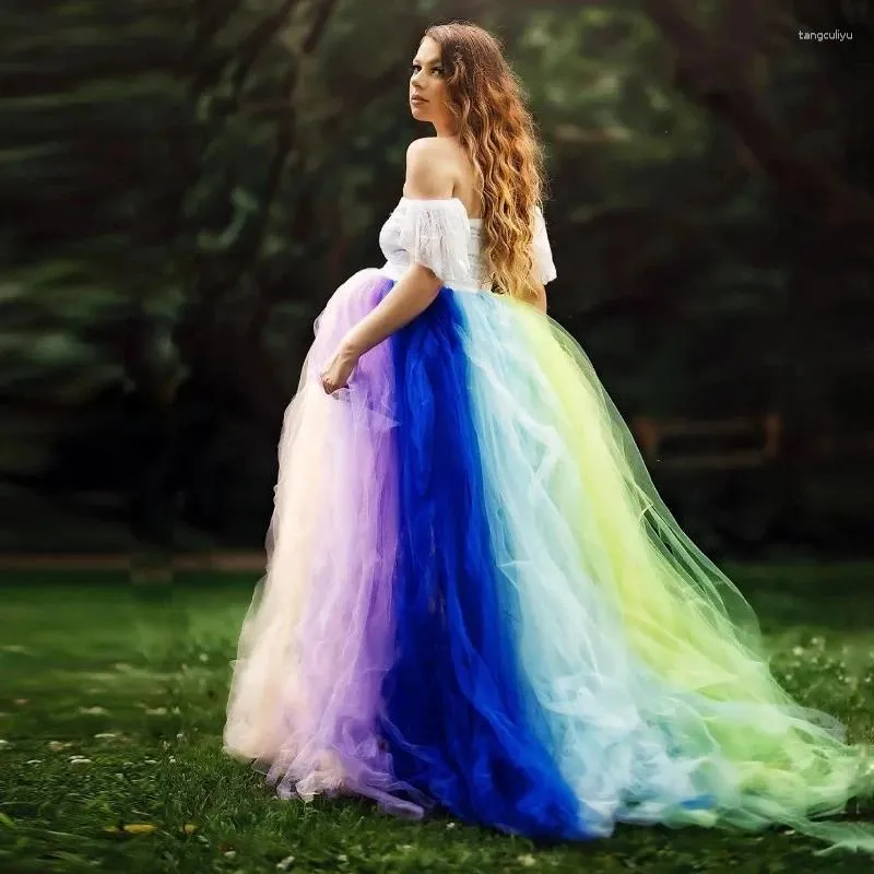 Gonne Elegante gonna premaman multicolore Donne incinte Poshoot Tulle gonfio colorato Pografia lunga su misura